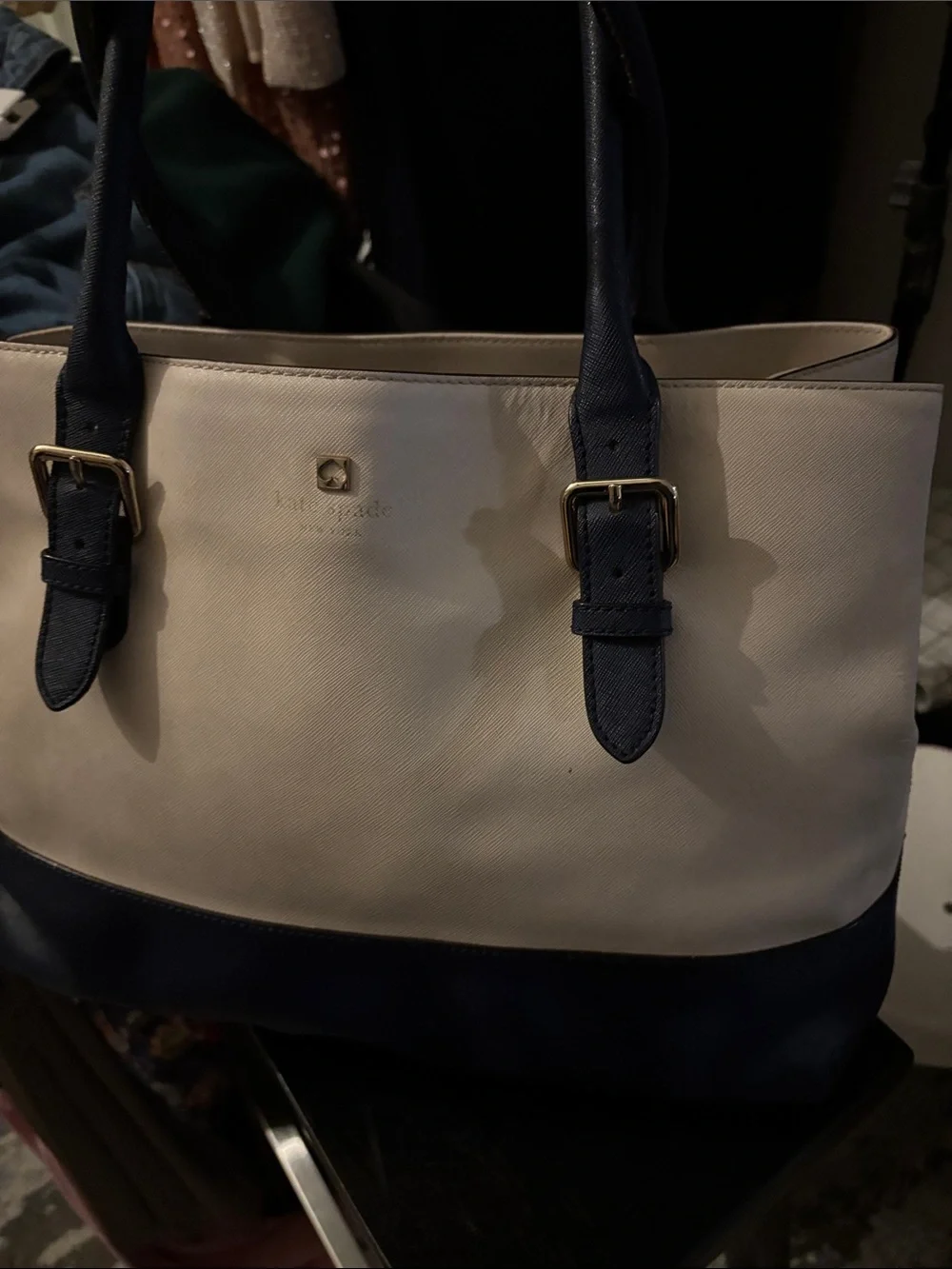kate spade Cream and Navy Two-Tone Leather Tote